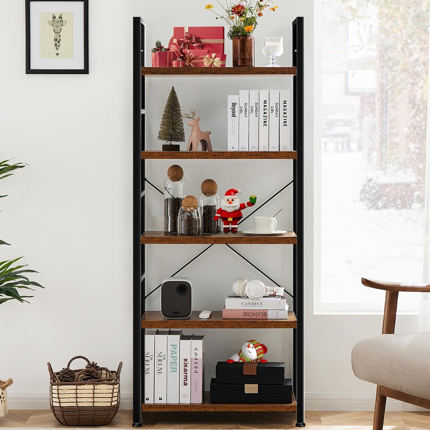 5-Tier Bookshelf – Tall Display Shelf for Living Room or Office