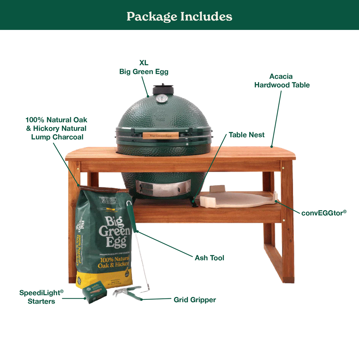 XL Big Green Egg in Acacia Table Package