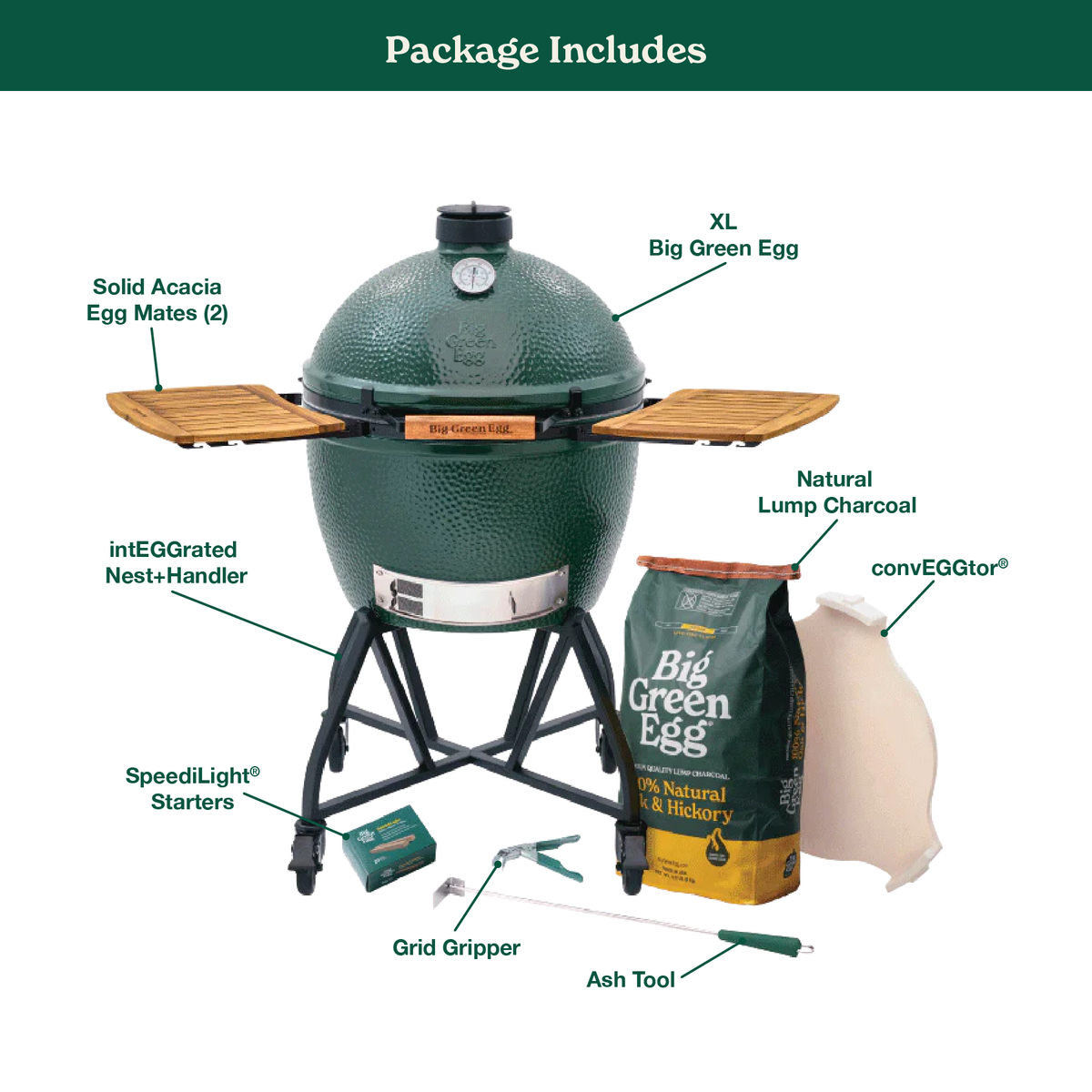 XL Big Green Egg in an intEGGrated Nest+Handler with Mates Package