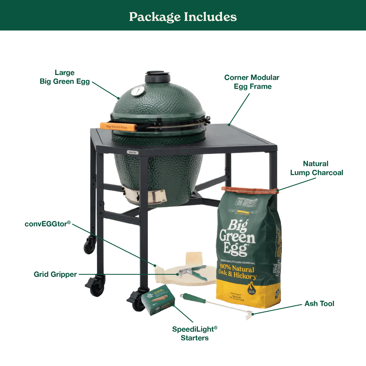 Large Big Green Egg in a Corner Modular Package