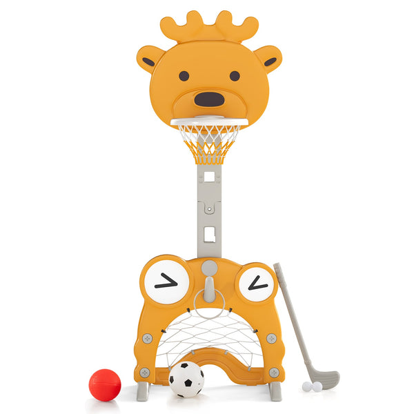 4-in-1 toddler basketball hoop set with soccer goal, ring toss and balls