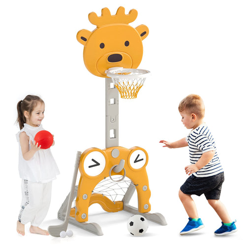 Adjustable Toddler Basketball Hoop with Ring Toss