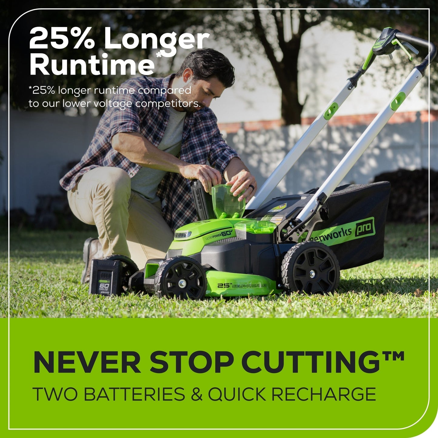 60V 25″ Cordless Battery Dual Blade Self-Propelled Lawn Mower w/ Two (2) 4.0Ah Batteries & Dual-Port Charger