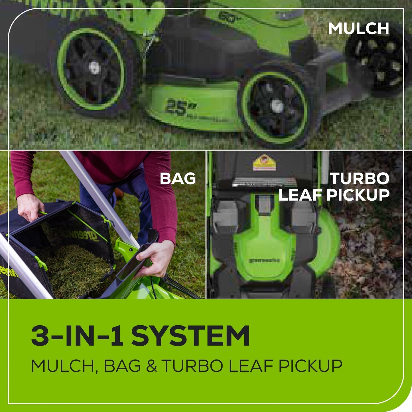 60V 25″ Dual Blade Self-Propelled Mower 5-pc Combo Kit, (3) 4.0 Ah Batteries, (1) Single Port Chargers and (1) Dual-Port Charger