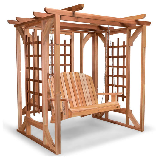 Cedar Patio Pergola with Hanging Swing Bench