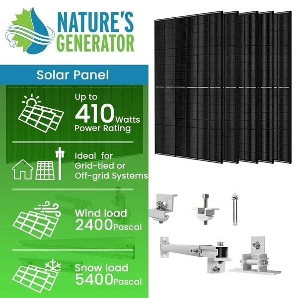Natures Generator 10 x 410 Watt Monocrystalline Solar Panel With Solar Panel Mount Rack
