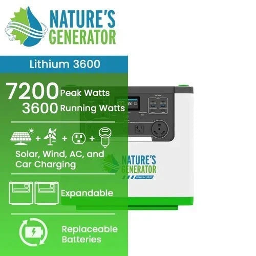Natures Generator 2 x Lithium 3600 With Combiner (7200W/6144Wh)