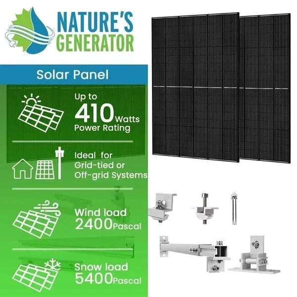 Natures Generator 4 x 410 Watt Monocrystalline Solar Panel With Solar Panel Mount Rack