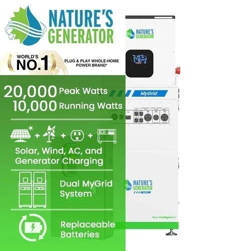 Natures Generator MyGrid 10K With Solar Battery + 8 x 410W Rigid Solar Panels + 50A Automatic Transfer Switch